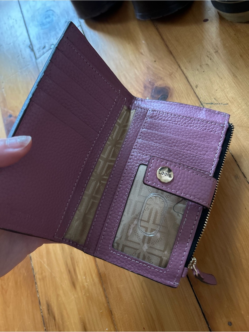 Lodis Dusty Lavender Pebbled Leather Zip Card Wallet - Picture 2 of 8